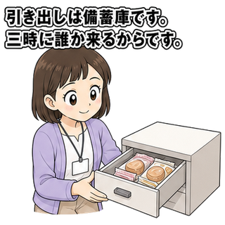 引き出しは備蓄庫です。三時に誰か来るからです。