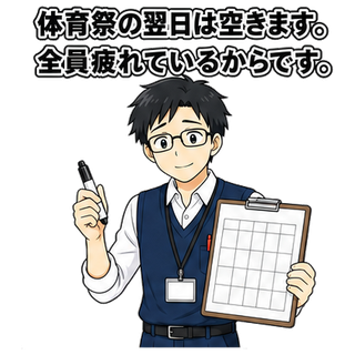 体育祭の翌日は空きます。全員疲れているからです。