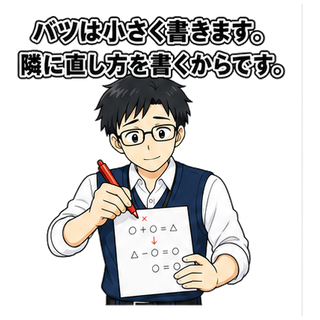 バツは小さく書きます。隣に直し方を書くからです。