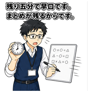 残り五分で早口です。まとめが残るからです。