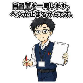 自習室を一周します。ペンが止まるからです。