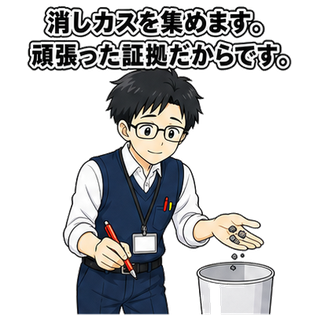 消しカスを集めます。頑張った証拠だからです。