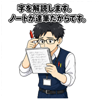 字を解読します。ノートが達筆だからです。