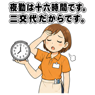 夜勤は十六時間です。二交代だからです。