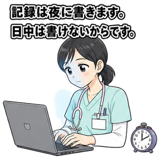 記録は夜に書きます。日中は書けないからです。