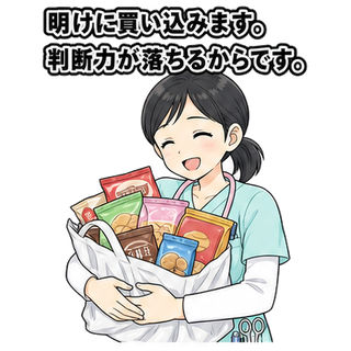 明けに買い込みます。判断力が落ちるからです。