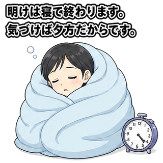 明けは寝て終わります。気づけば夕方だからです。