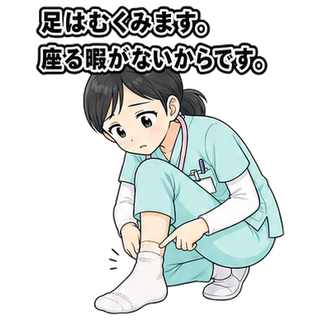 足はむくみます。座る暇がないからです。