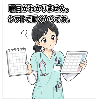 曜日がわかりません。シフトで動くからです。