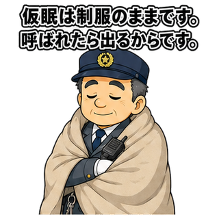 仮眠は制服のままです。呼ばれたら出るからです。