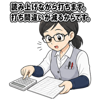 読み上げながら打ちます。打ち間違いが減るからです。