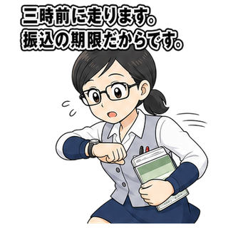 三時前に走ります。振込の期限だからです。