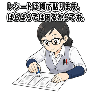 レシートは糊で貼ります。ばらばらでは困るからです。