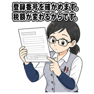 登録番号を確かめます。税額が変わるからです。