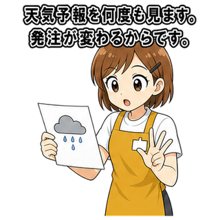 天気予報を何度も見ます。発注が変わるからです。