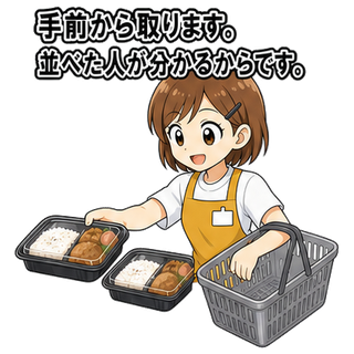 手前から取ります。並べた人が分かるからです。
