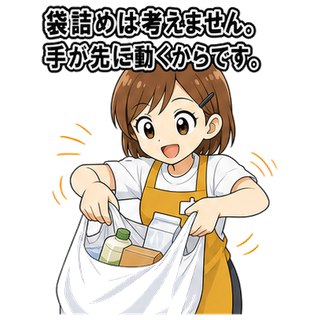袋詰めは考えません。手が先に動くからです。