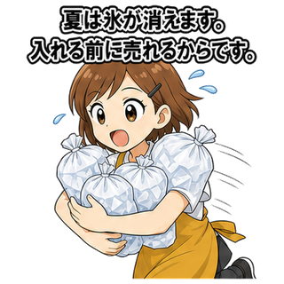 夏は氷が消えます。入れる前に売れるからです。