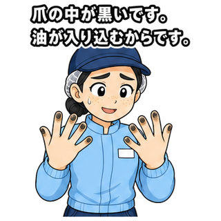 爪の中が黒いです。油が入り込むからです。
