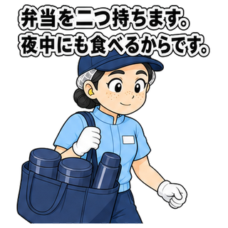 弁当を二つ持ちます。夜中にも食べるからです。