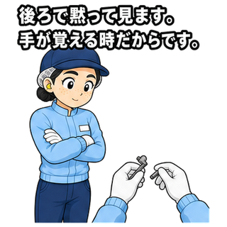 後ろで黙って見ます。手が覚える時だからです。