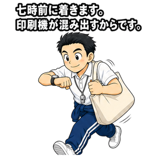 七時前に着きます。印刷機が混み出すからです。