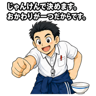 じゃんけんで決めます。おかわりが一つだからです。