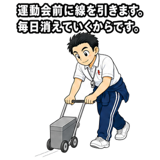 運動会前に線を引きます。毎日消えていくからです。