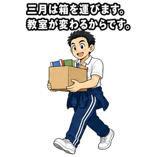 三月は箱を運びます。教室が変わるからです。