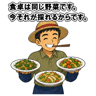 食卓は同じ野菜です。今それが採れるからです。
