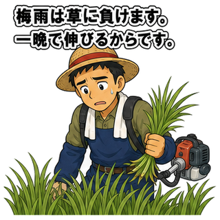 梅雨は草に負けます。一晩で伸びるからです。