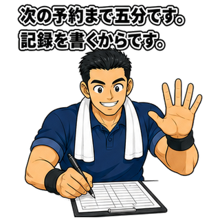 次の予約まで五分です。記録を書くからです。
