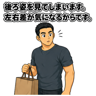 後ろ姿を見てしまいます。左右差が気になるからです。