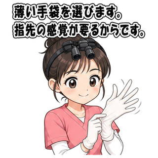 薄い手袋を選びます。指先の感覚が要るからです。