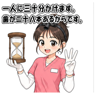 一人に三十分かけます。歯が二十八本あるからです。