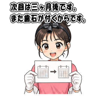 次回は三ヶ月後です。また歯石が付くからです。