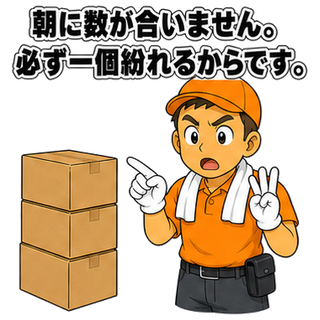 朝に数が合いません。必ず一個紛れるからです。