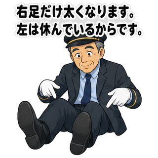右足だけ太くなります。左は休んでいるからです。