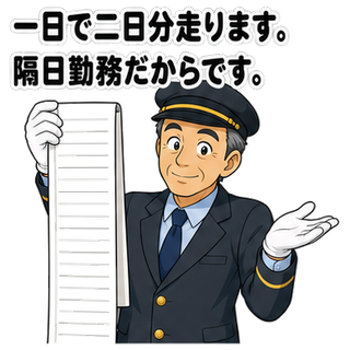 一日で二日分走ります。隔日勤務だからです。