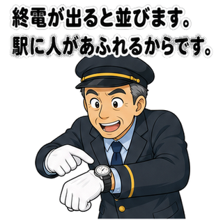終電が出ると並びます。駅に人があふれるからです。