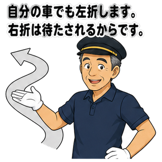 自分の車でも左折します。右折は待たされるからです。