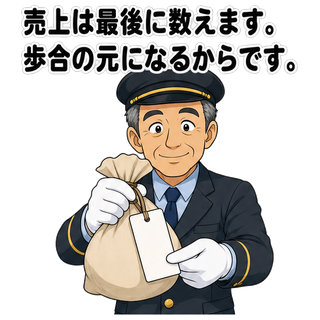 売上は最後に数えます。歩合の元になるからです。