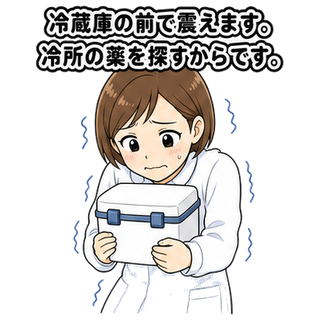 冷蔵庫の前で震えます。冷所の薬を探すからです。