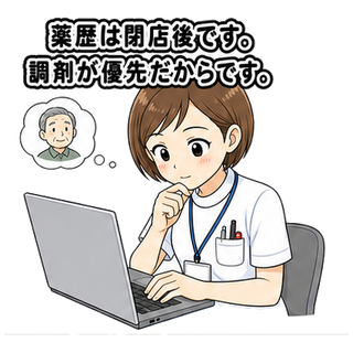 薬歴は閉店後です。調剤が優先だからです。