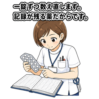一錠ずつ数え直します。記録が残る薬だからです。